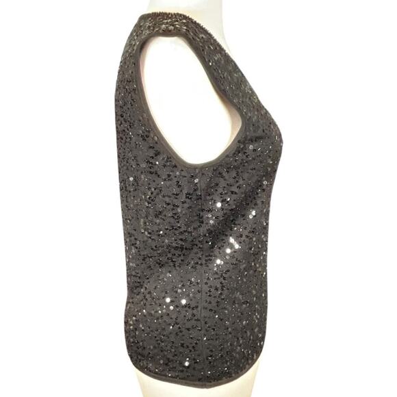 Vintage Talbots Black Sequin Sleeveless Black Top Size Small Silk Blend Night Ou - Picture 3 of 10